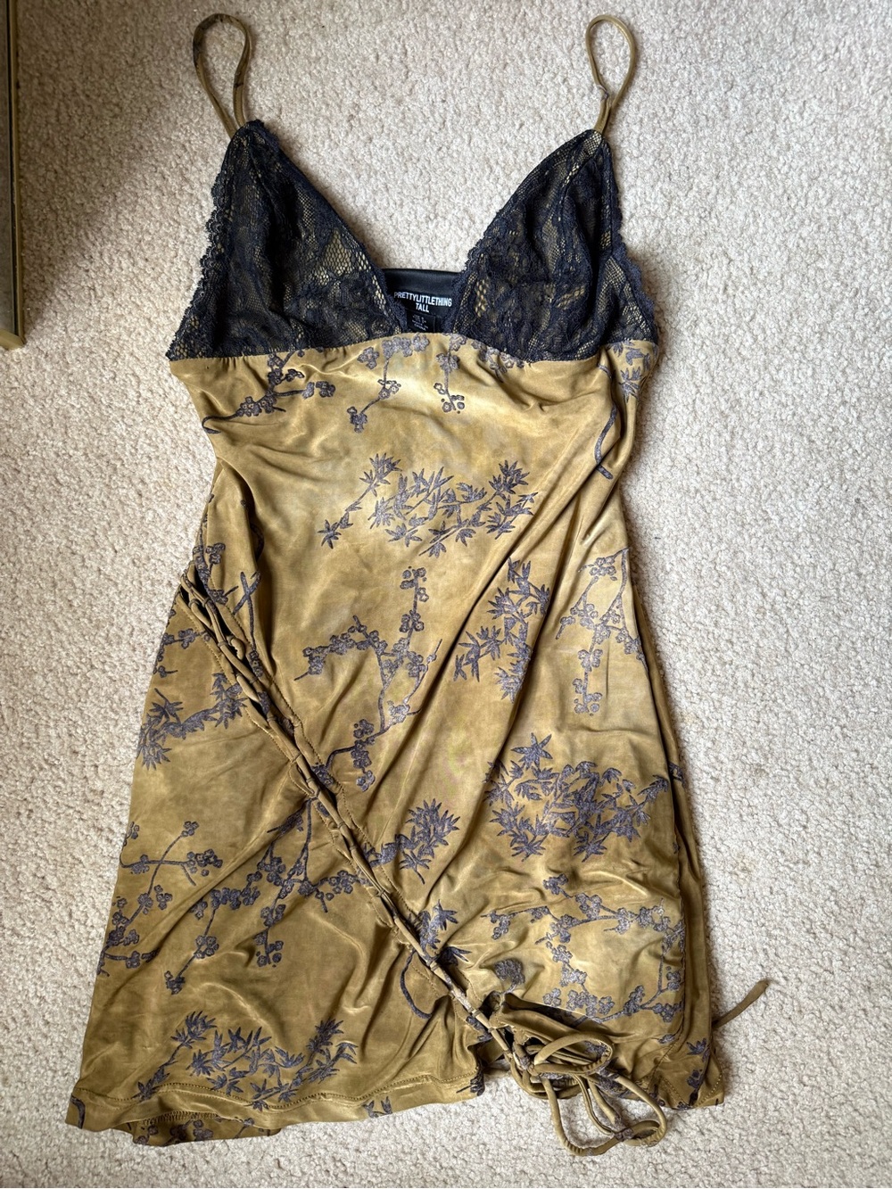 PrettyLittleThing Olive Green and Black Lace Mini Dress